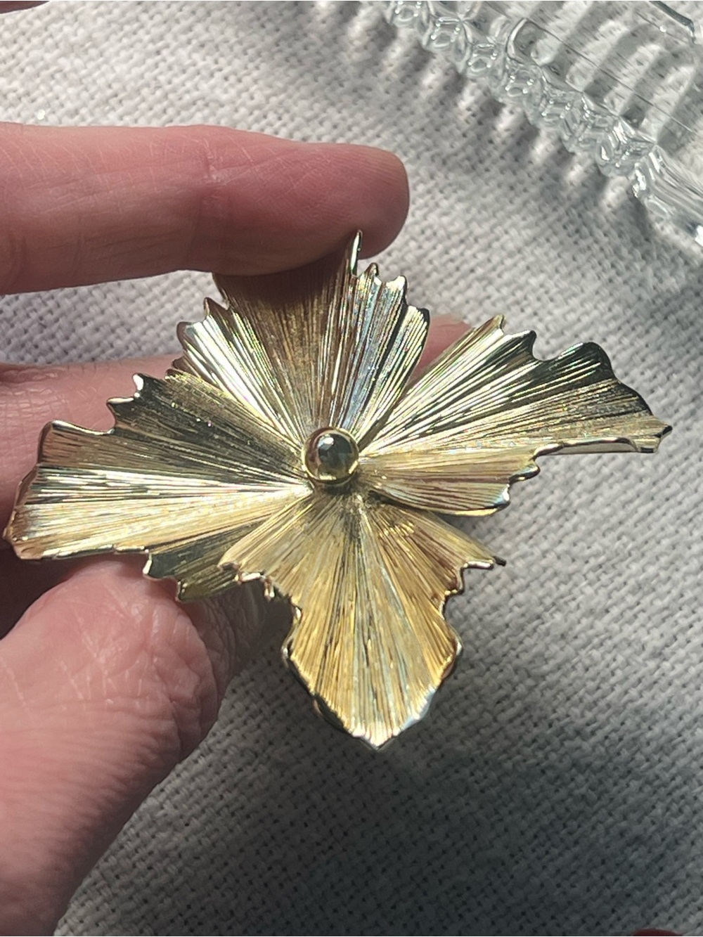 Vintage Gold Tone Floral Brooch Textured Flower Pin Mid Century